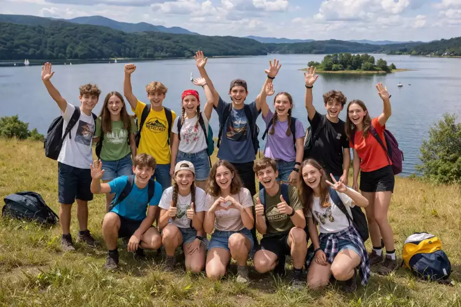 uczestnicy obozu na wycieczce nad Soliną