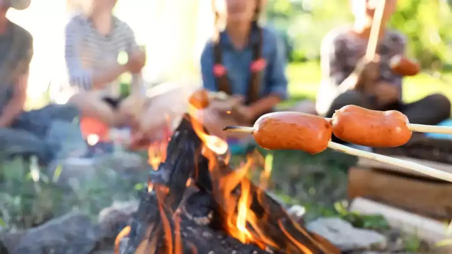 ognisko z kiełbaskami